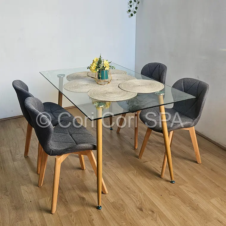 Comedor Rubi 130x80cms + 4 Sillas Mariposa Lino 2