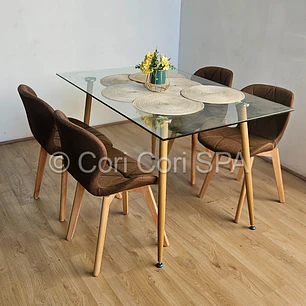 Comedor Rubi 130x80cms + 4 Sillas Mariposa Lino