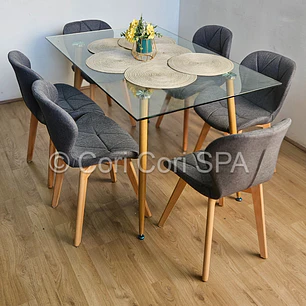 Comedor Rubi 130x80cms + 6 Sillas Mariposa Lino
