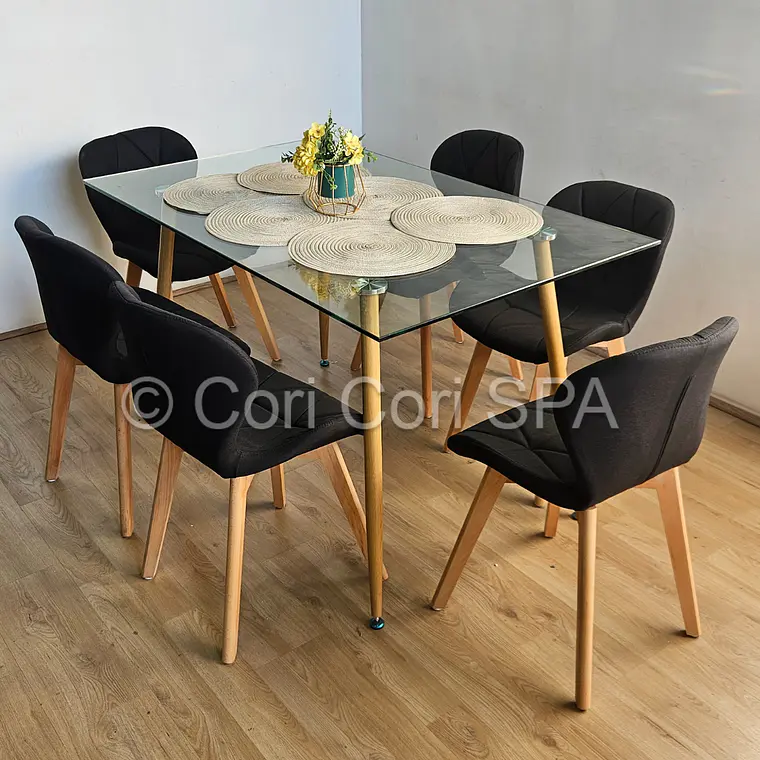 Comedor Rubi 130x80cms + 6 Sillas Mariposa Lino 3