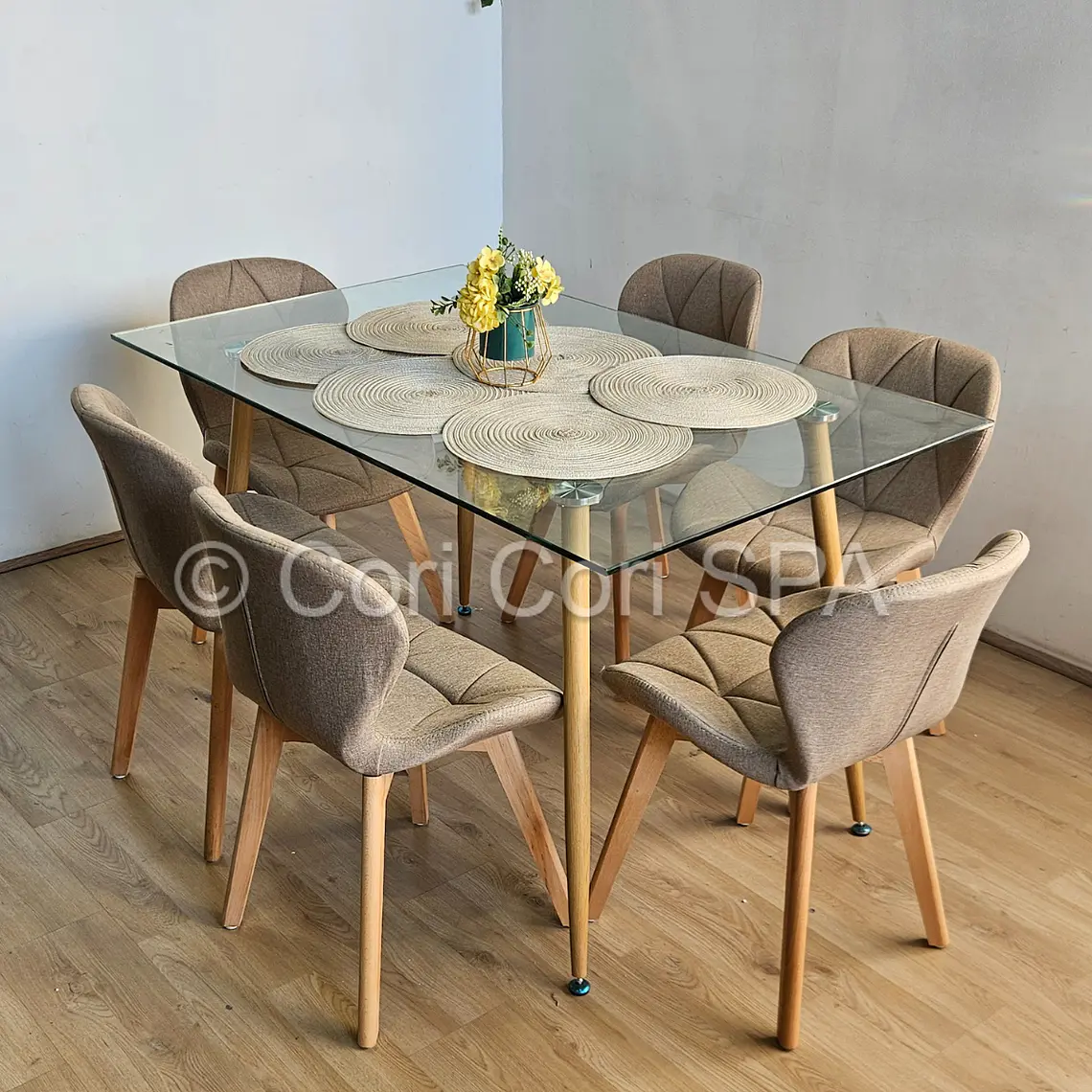 Comedor Rubi 130x80cms + 6 Sillas Mariposa Lino 7