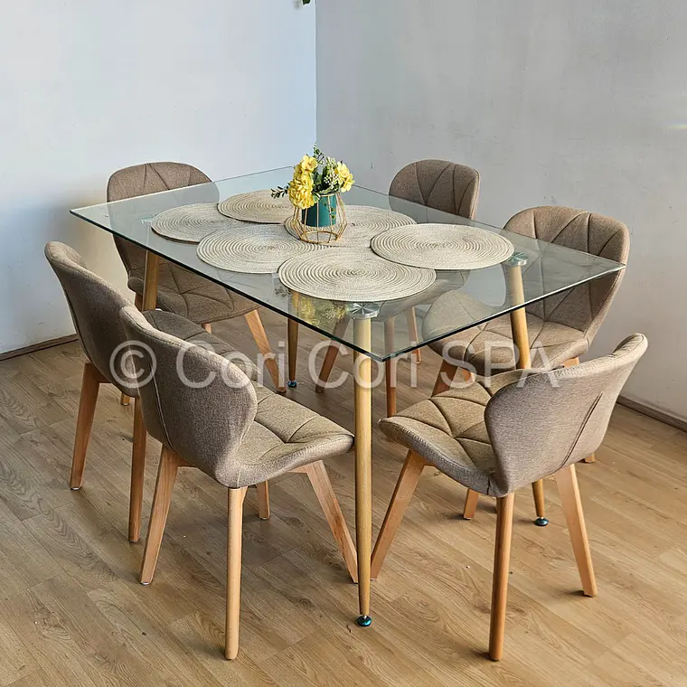 Comedor Rubi 130x80cms + 6 Sillas Mariposa Lino 7