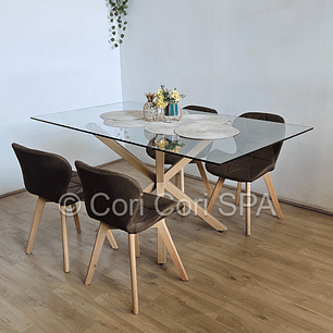 Comedor Madrid 140x80cms + 4 Sillas Mariposa Lino