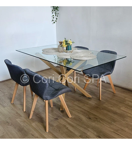 Comedor Madrid 140x80cms + 4 Sillas Mariposa Lino