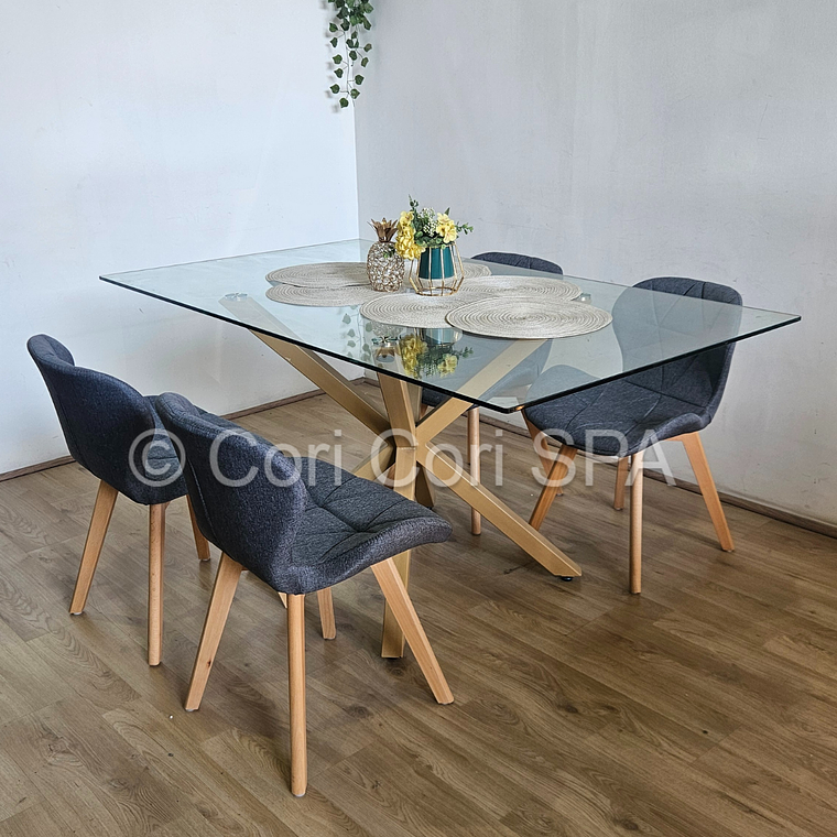 Comedor Madrid 140x80cms + 4 Sillas Mariposa Lino 1
