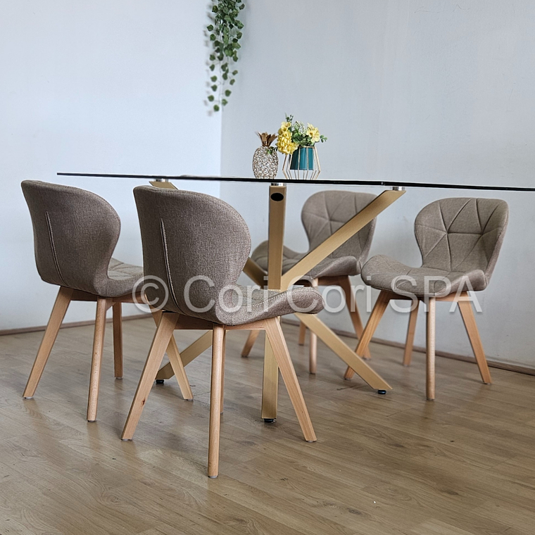 Comedor Madrid 140x80cms + 4 Sillas Mariposa Lino 4