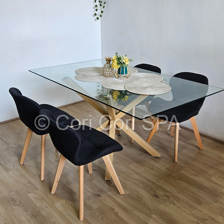 Comedor Madrid 140x80cms + 4 Sillas Mariposa Lino 3