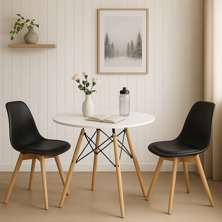 Comedor Mesa 80cms Blanca + 2 Sillas Tulip 3