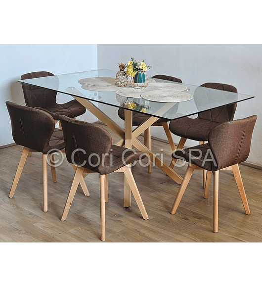 Comedor Madrid 140x80cms + 6 Sillas Mariposa Lino