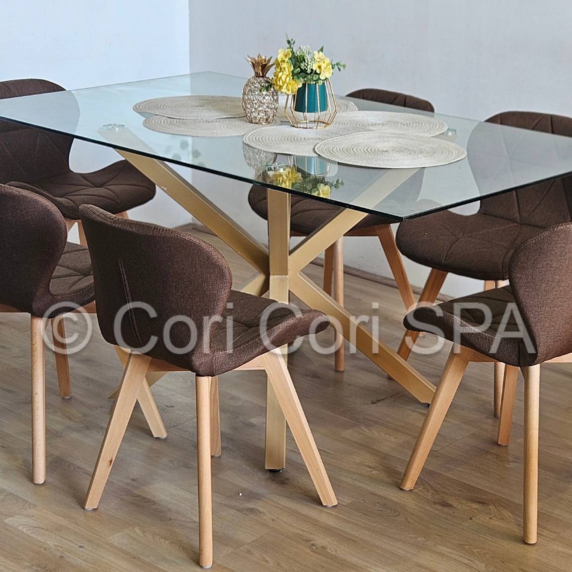 Comedor Madrid 140x80cms + 6 Sillas Mariposa Lino 1