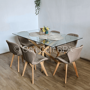 Comedor Madrid 140x80cms + 6 Sillas Mariposa Lino