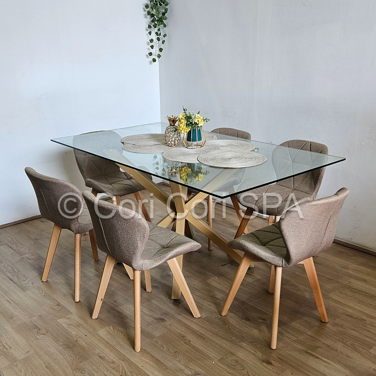 Comedor Madrid 140x80cms + 6 Sillas Mariposa Lino 2
