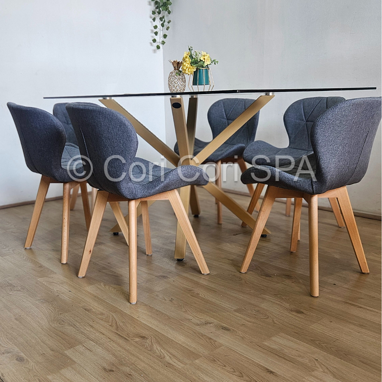 Comedor Madrid 140x80cms + 6 Sillas Mariposa Lino 4