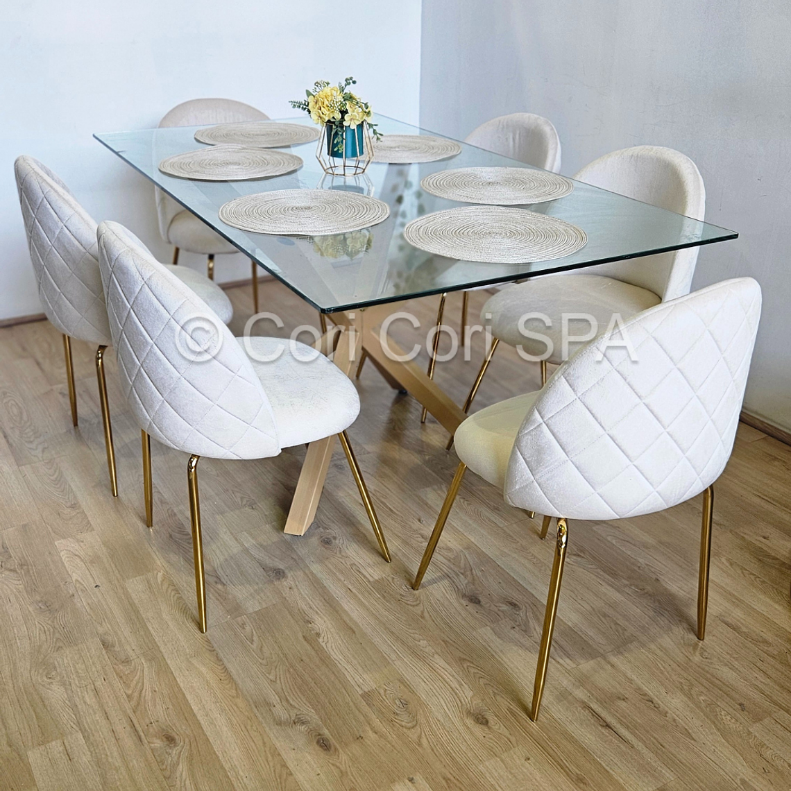 Comedor Madrid 140x80cms + 6 Sillas Bread Gold Velvet - 1