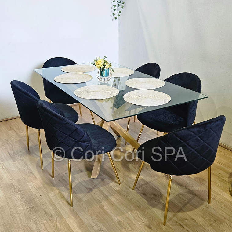 Comedor Madrid 140x80cms + 6 Sillas Bread Gold Velvet - 3