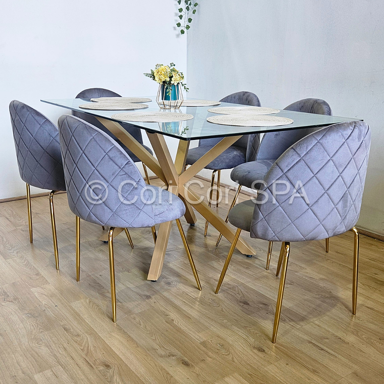 Comedor Madrid 140x80cms + 6 Sillas Bread Gold Velvet - 4