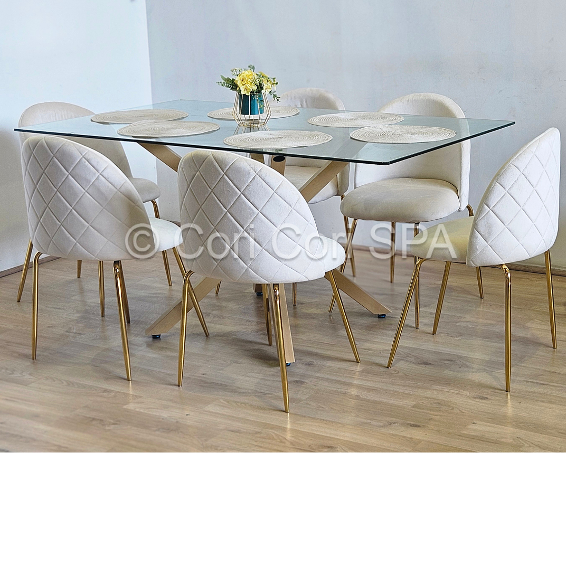 Comedor Madrid 140x80cms + 6 Sillas Bread Gold Velvet - 8