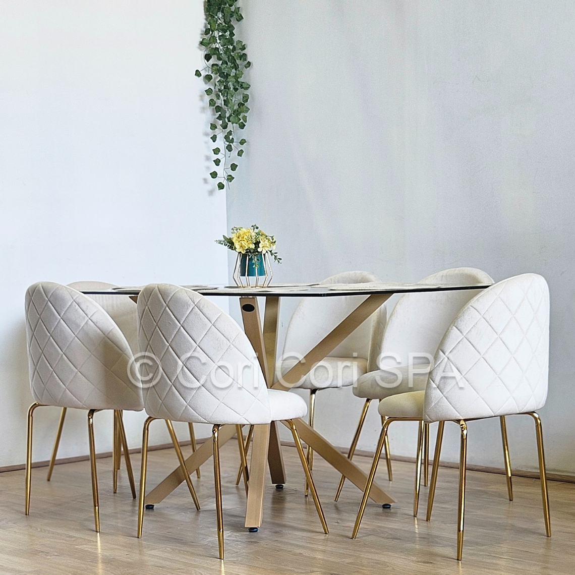 Comedor Madrid 140x80cms + 6 Sillas Bread Gold Velvet - 9