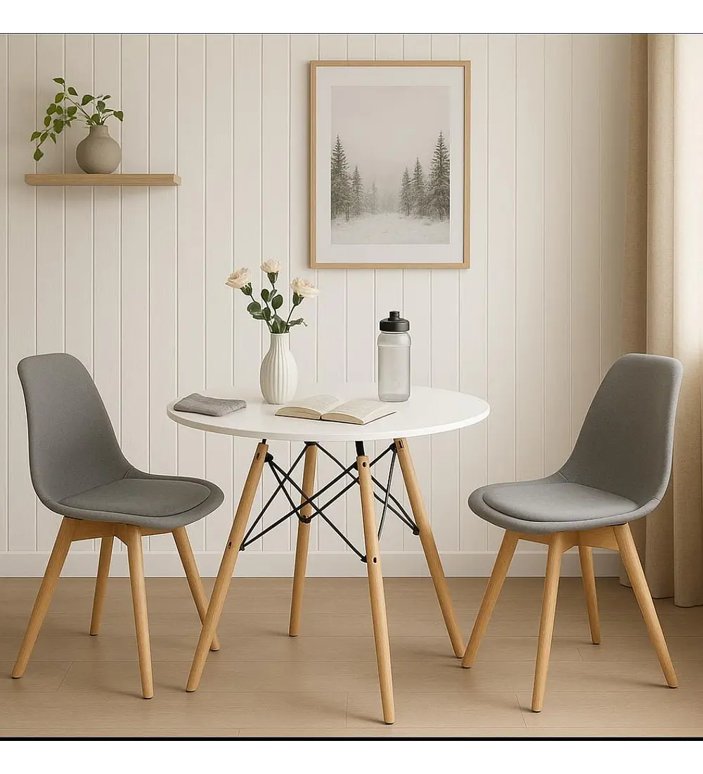 Comedor Mesa 80cms Blanca + 2 Sillas Tulip