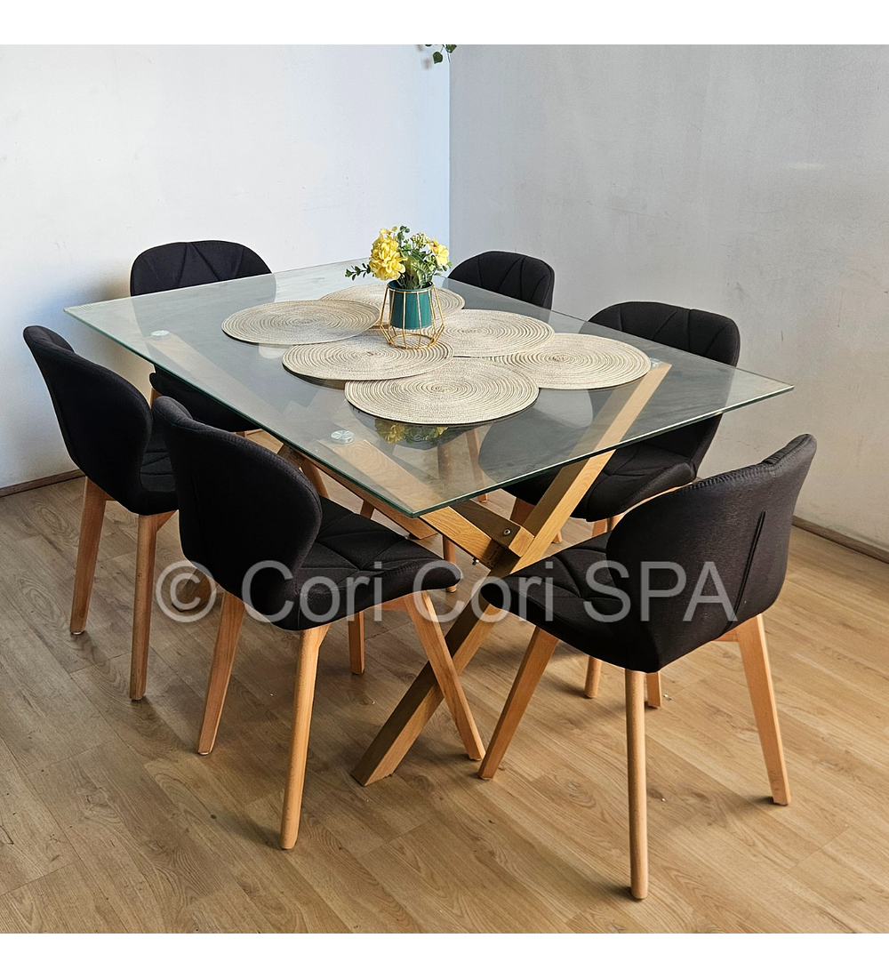 Comedor Medlock 140x90cms + 6 Sillas Mariposa Lino