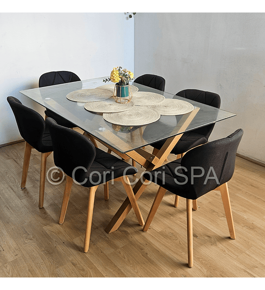 Comedor Medlock 140x90cms + 6 Sillas Mariposa Lino