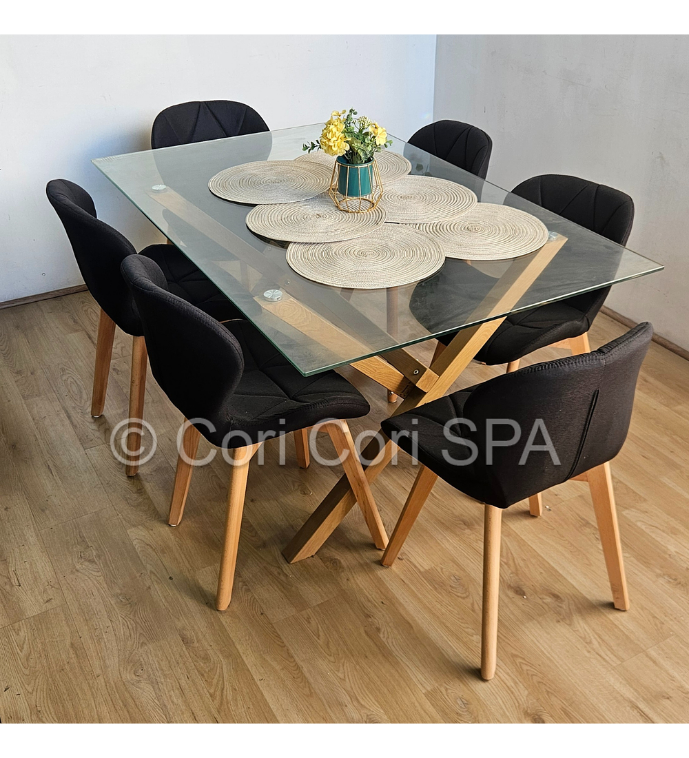 Comedor Medlock 140x90cms + 6 Sillas Mariposa Lino