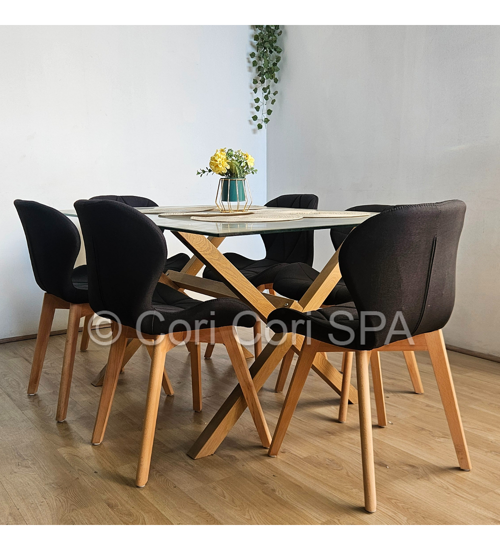 Comedor Medlock 140x90cms + 6 Sillas Mariposa Lino