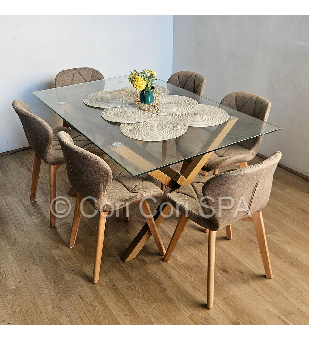 Comedor Medlock 140x90cms + 6 Sillas Mariposa Lino