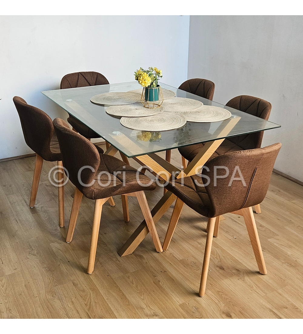 Comedor Medlock 140x90cms + 6 Sillas Mariposa Lino