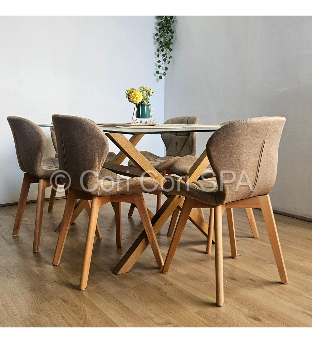 Comedor Medlock 140x90cms + 6 Sillas Mariposa Lino
