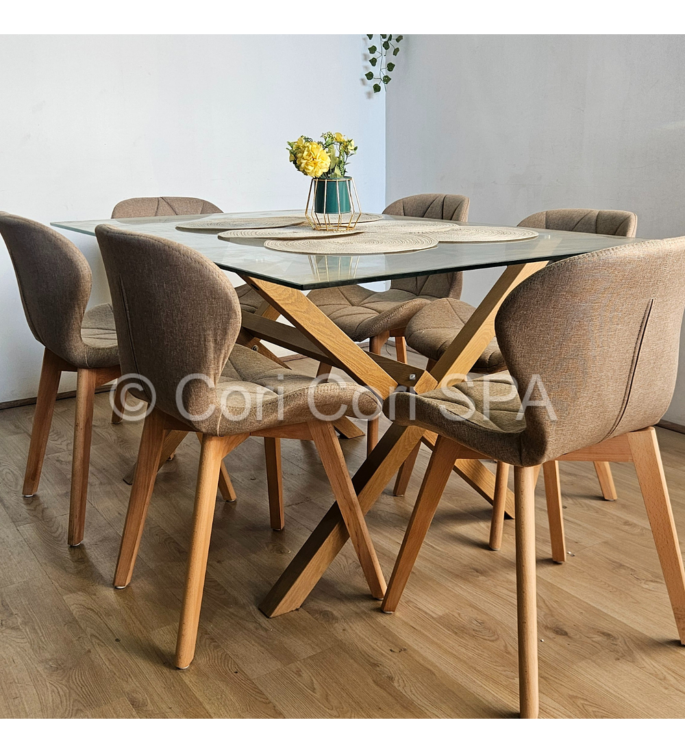 Comedor Medlock 140x90cms + 6 Sillas Mariposa Lino