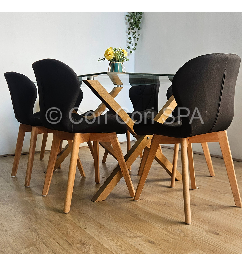 Comedor Medlock 140x90cms + 6 Sillas Mariposa Lino