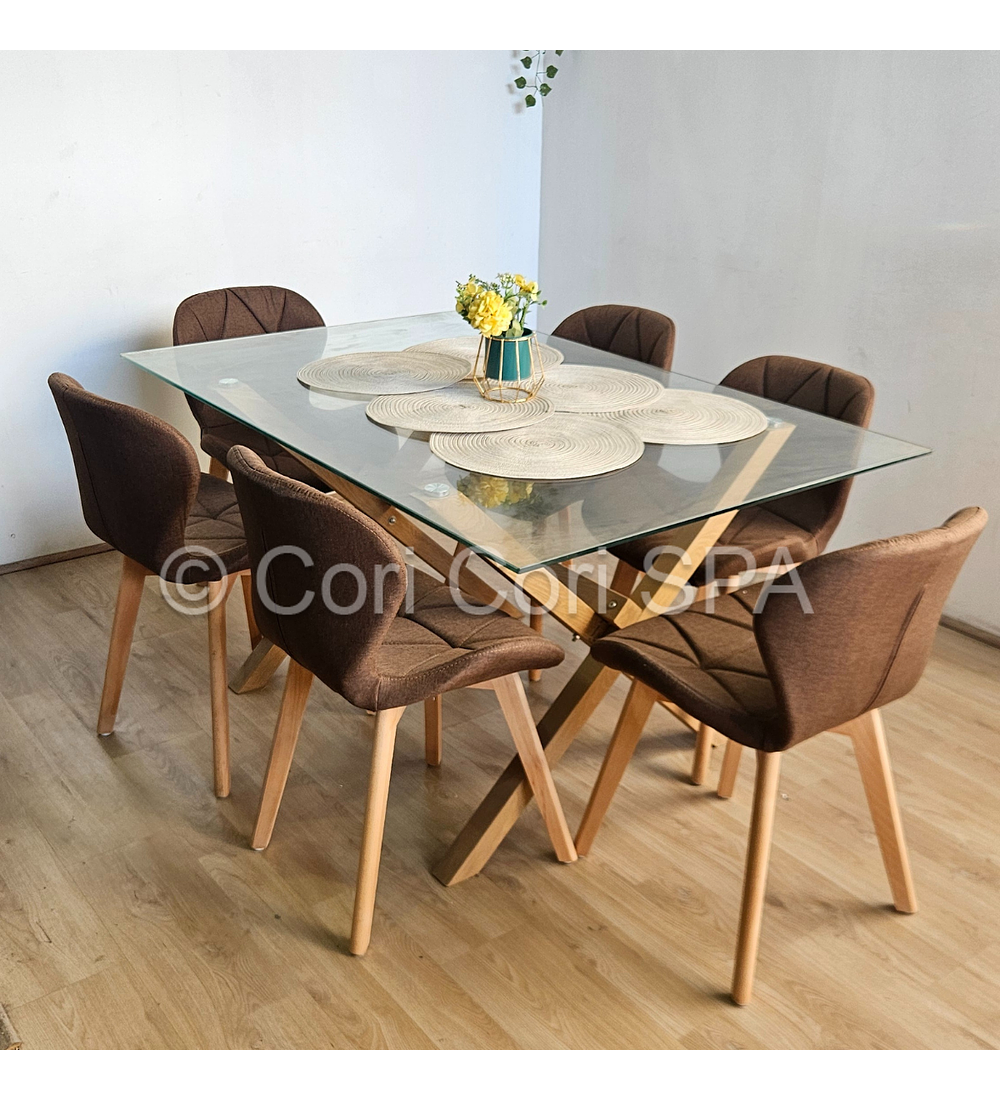 Comedor Medlock 140x90cms + 6 Sillas Mariposa Lino