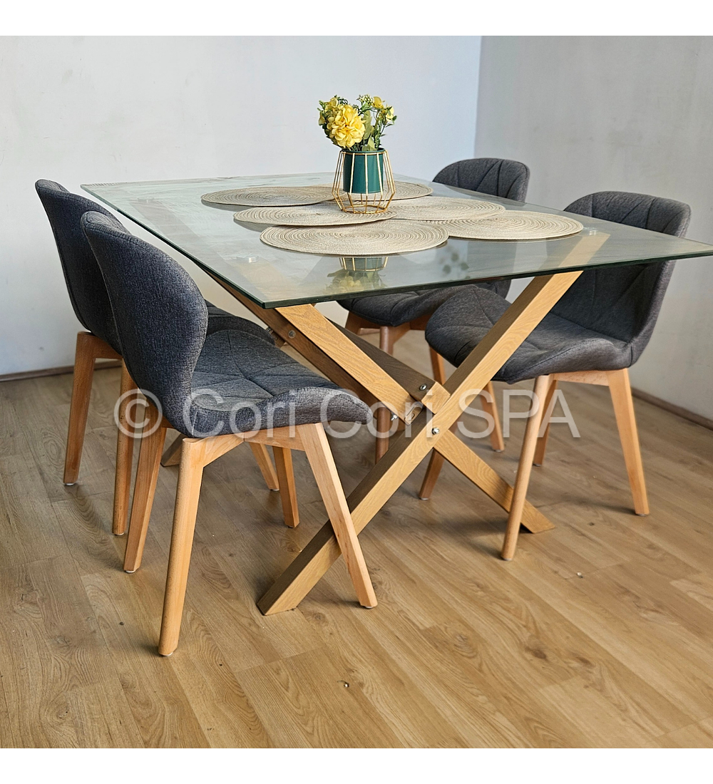 Comedor Medlock 140x90cms + 4 Sillas Mariposa Lino