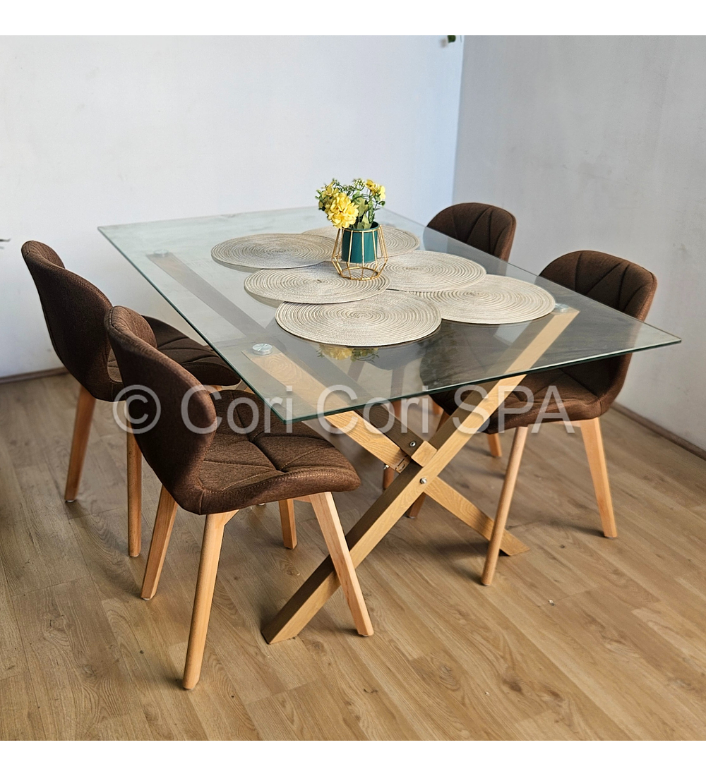 Comedor Medlock 140x90cms + 4 Sillas Mariposa Lino