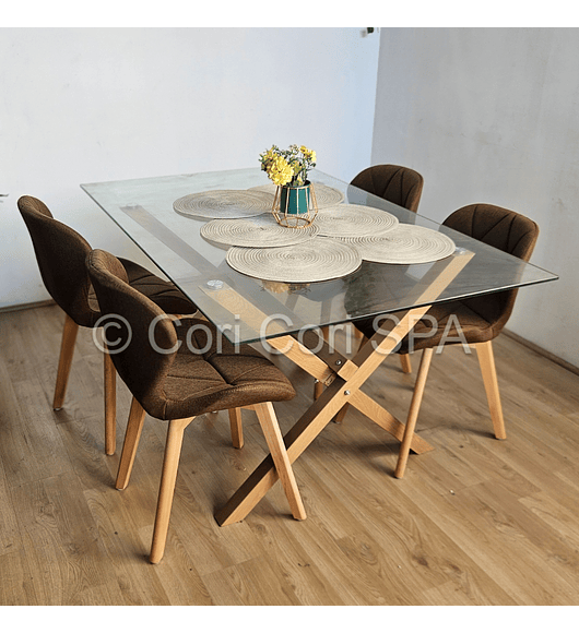 Comedor Medlock 140x90cms + 4 Sillas Mariposa Lino