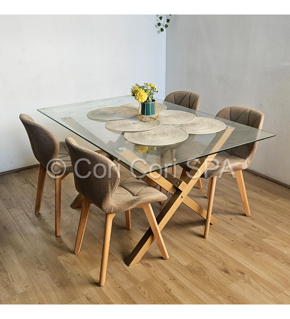 Comedor Medlock 140x90cms + 4 Sillas Mariposa Lino