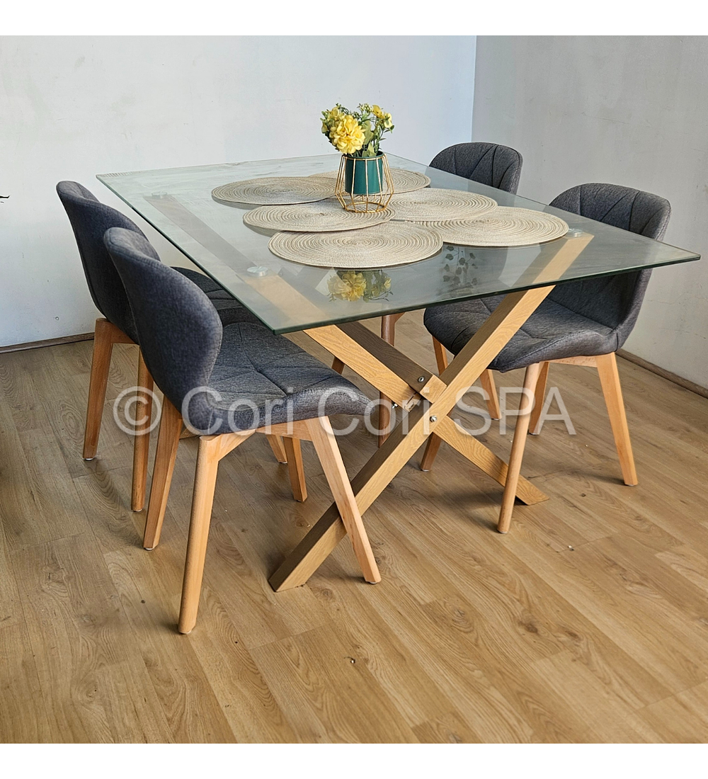 Comedor Medlock 140x90cms + 4 Sillas Mariposa Lino