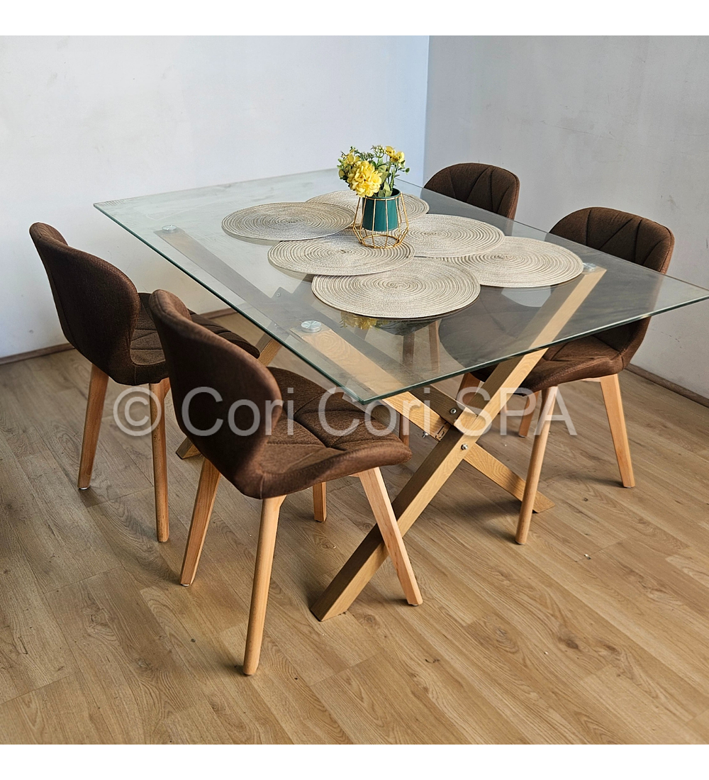 Comedor Medlock 140x90cms + 4 Sillas Mariposa Lino