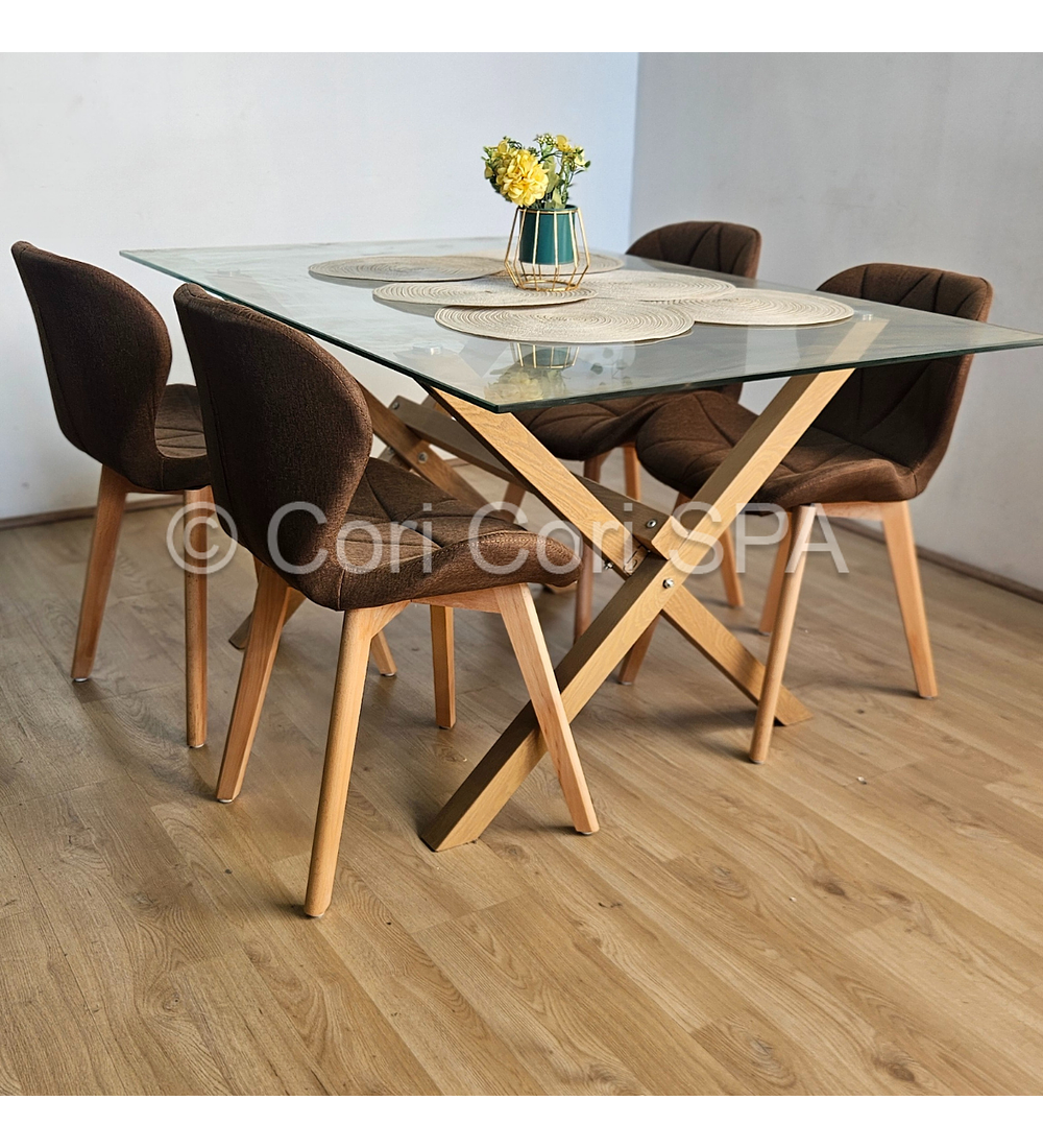 Comedor Medlock 140x90cms + 4 Sillas Mariposa Lino