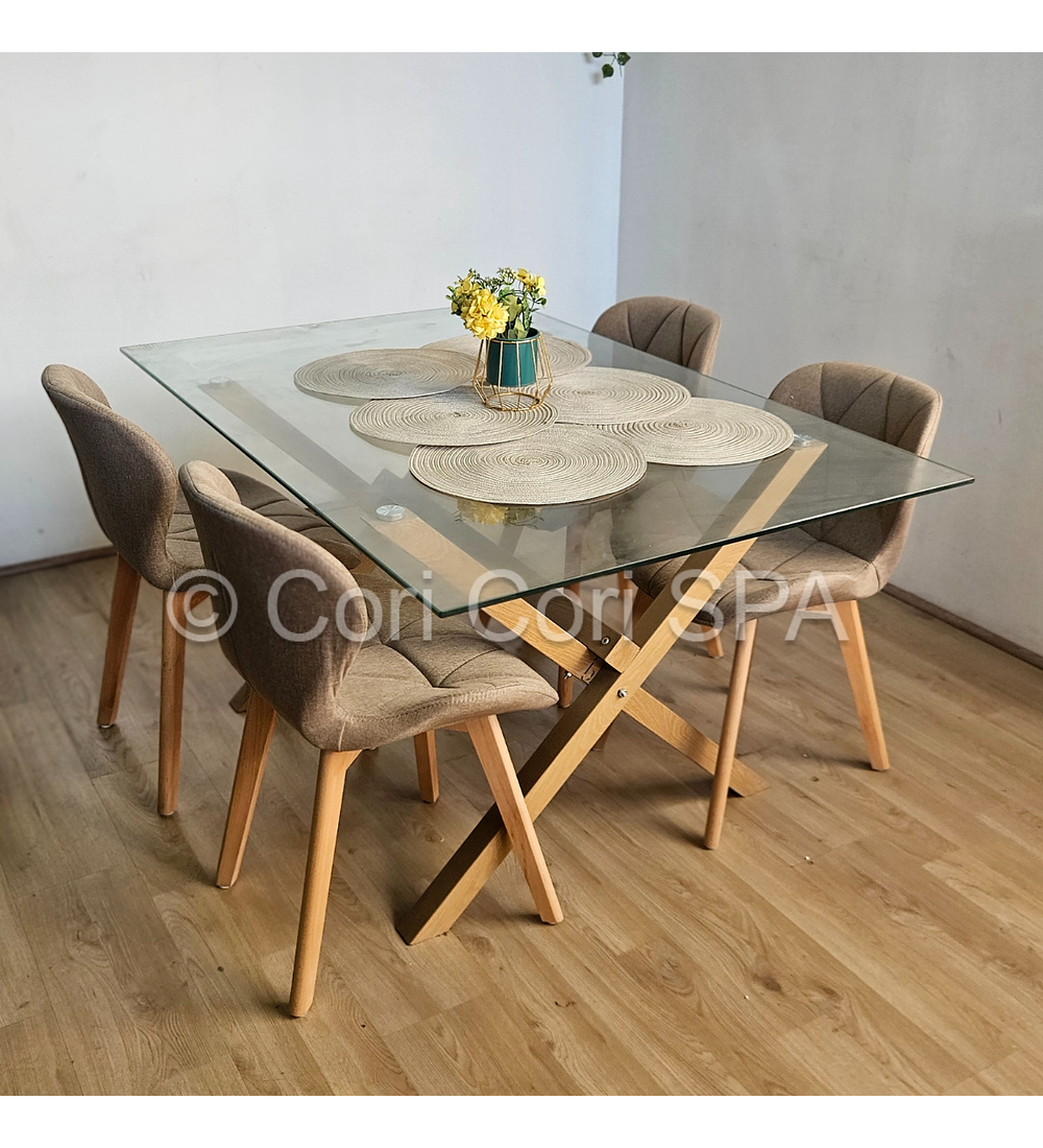 Comedor Medlock 140x90cms + 4 Sillas Mariposa Lino