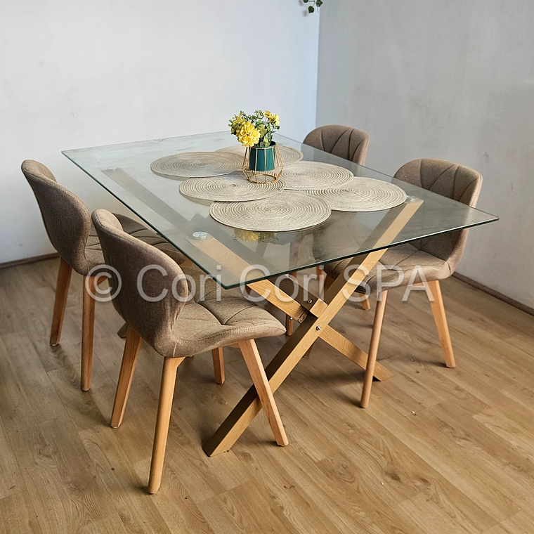 Comedor Medlock 140x90cms + 4 Sillas Mariposa Lino 9