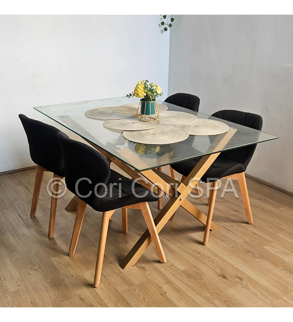 Comedor Medlock 140x90cms + 4 Sillas Mariposa Lino