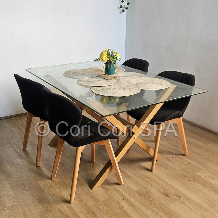 Comedor Medlock 140x90cms + 4 Sillas Mariposa Lino 10