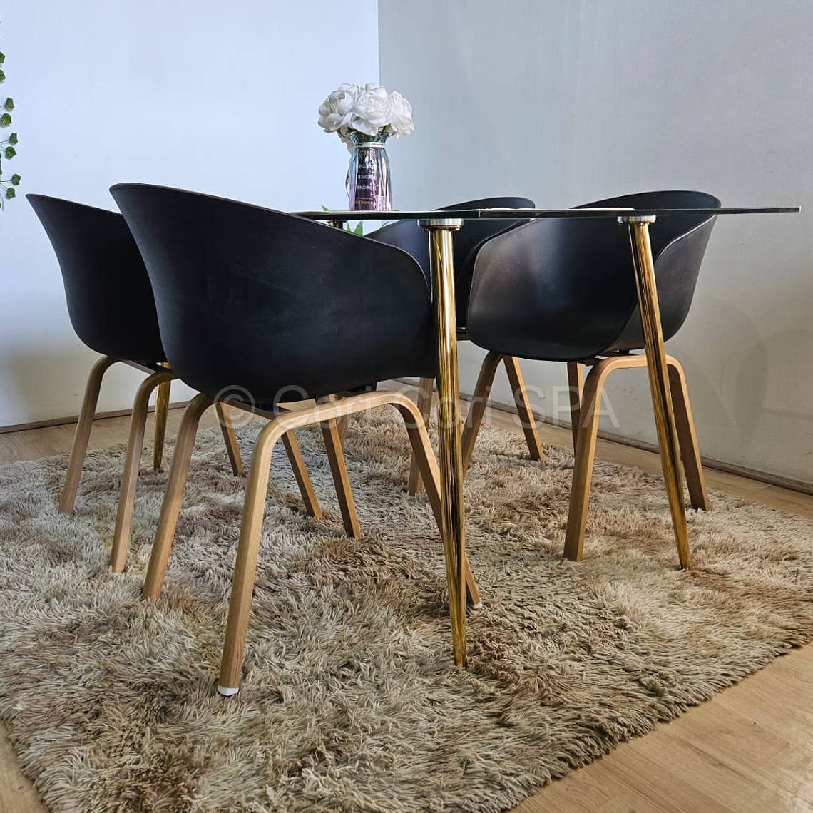 Comedor Mesa Rubi Gold 130x80 + 4 Sillas Cup 5