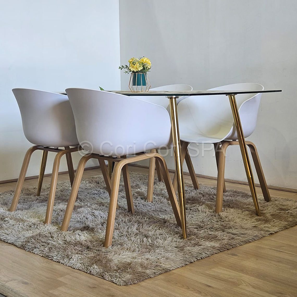 Comedor Mesa Rubi Gold 130x80 + 4 Sillas Cup 9