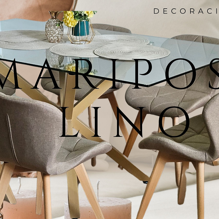 Comedor Tulip Gold Mármol 100cm + 4 Sillas Mariposa Ecocuero Wood 7