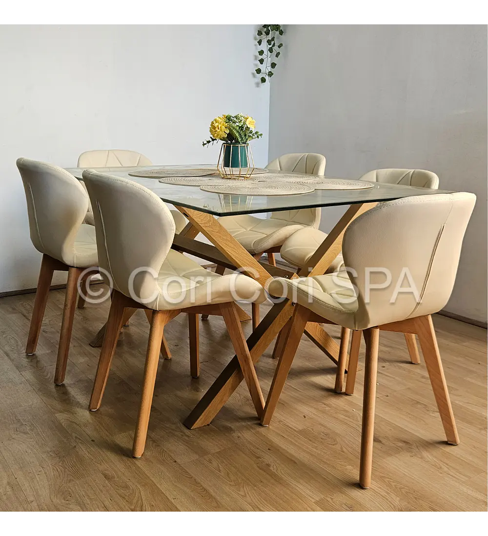 Comedor Medlock 130 x 80cm + 6 Sillas Mariposa Ecocuero Wood