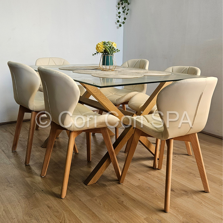 Comedor Medlock 130 x 80cm + 6 Sillas Mariposa Ecocuero Wood 6