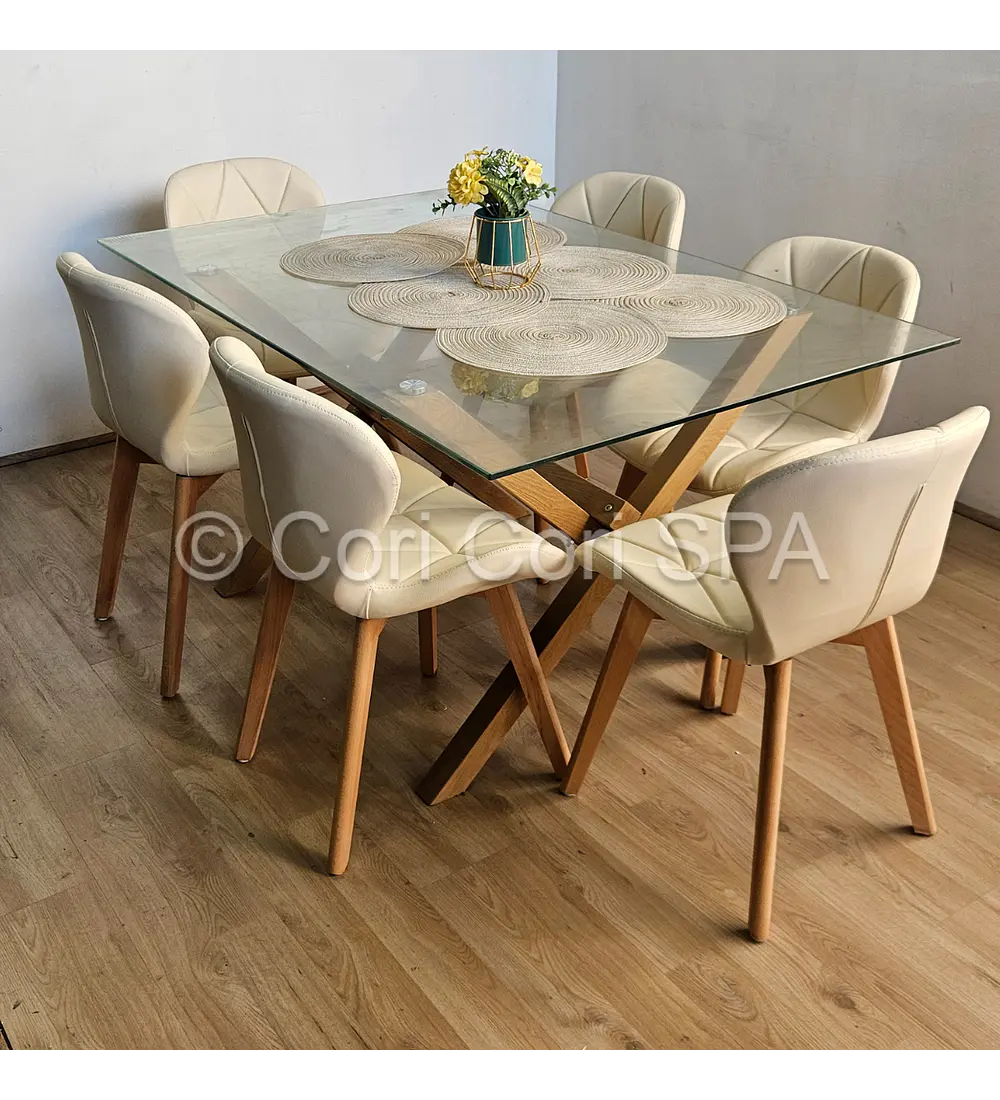 Comedor Medlock 130 x 80cm + 6 Sillas Mariposa Ecocuero Wood